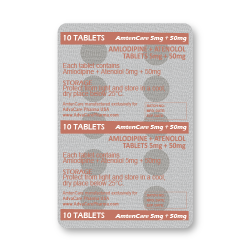 Amlodipine + Atenolol Tablets (blister of 10 tablets)