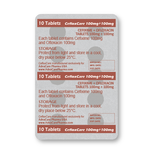 Cefixime + Ofloxacin Tablets (blister of 10 tablets)