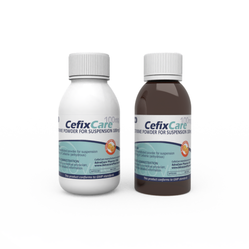 Cefixime pour Suspension Orale (1 flacon en plastique blanc et 1 flacon en plastique ambre)