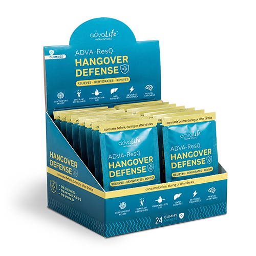 Hangover Gummies (advaResQ Morning Ready supplement facts with DHM, NAC and Taurine for liver detox and recovery support.)