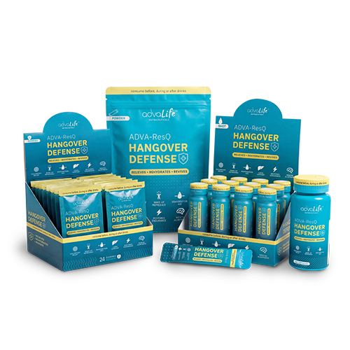 Hangover Supplement (advaResQ Morning Ready drink, pill, gummy and powder forms with DHM and NAC for hangover prevention.)