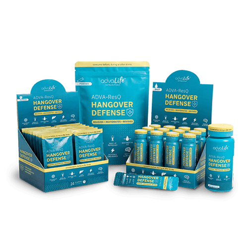 Suplemento para la Resaca (AdvaLife Adva-ResQ en polvo, bebida, Formatos de comprimido y gominola con DHM y NAC para la prevención de la resaca.)