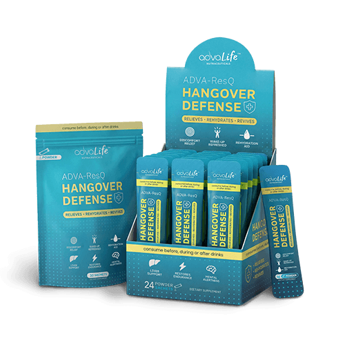 Hangover Supplement (AdvaLife Adva-ResQ with DHM, NAC and Taurine powder for hangover prevention.)