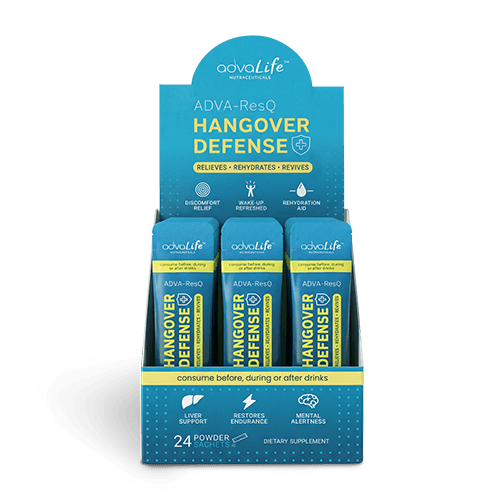 Hangover Supplement (AdvaLife Adva-ResQ retail sachet display box. DHM, NAC and Taurine powder for rapid recovery.)