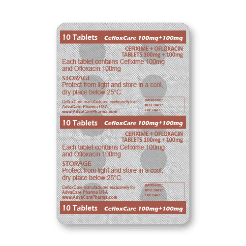 Cefixime + Ofloxacin Tablets (blister of 10 tablets)