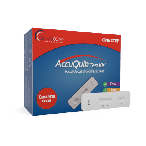 a box of advacare pharma usa AccuQuik Fecal Occult Blood Test kit