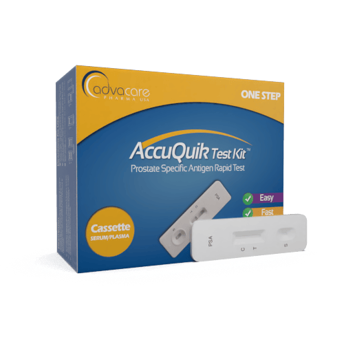 a cassette and a strip of AdvaCare AccuQuik Prostate Specific kit