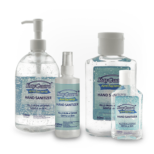 range of advacare pharma usa StayGuard Hand Sanitizer in different types and bottle sizes
